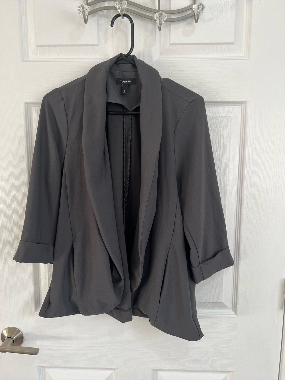 Torrid Size 1 Gray Draped Open Front Blazer 3/4 Sleeve Workwear